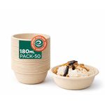 Eco Soul | Round Bagasse Bowl | 180 ml - Pack of 50 | Eco-Friendly Small Disposable Bowls | Non-Toxin, Leak-Proof, & Durable | Good for Snacks, Curries, & Sauces | Beige