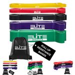 Elite Athletics Set of 5 Pull Up Assist Bands – Pull Up Resistance Bands - Exercise Bands, Long Workout Loop Bands for Body Stretching, Powerlifting, Fitness Training and Drawstring Carry Bag