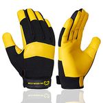 WESTWOOD FOX Gardening Working Gloves Garden Thorn Proof Flexible Heavy Duty Leather Mechanic Utility Dexterity Breathable Construction Gloves for Work Mens Women (L, Yellow)