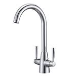 Peppermint Kitchen Tap Dual Lever Chrome Kitchen Sink Taps Stainless Steel Twin Lever Kitchen Mixer Taps 1 Hole Monobloc 360° Swivel Kitchen Faucet