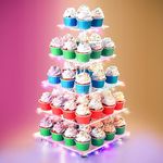 Utopia Home Square Cupcake Stand - Premium Cupcake Holder - Acrylic Cupcake Tower Display - Cady Bar Party Décor + LED Light String - Ideal for Weddings, Birthday Parties (5 Tier, Multi Color)