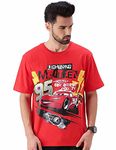 Veirdo® Official Disney Printed Oversized T Shirts for Men, Half Sleeves Baggy T Shirts for Men, Cotton Loose T Shirts for Men & Boys, Drop Shoulder Tshirt for Men (L) Red