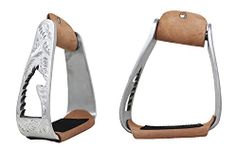 CHALLENGER Horse Saddle Stirrups Western Lightweight Aluminum Angled Engraved Standing Horse Cut-Out Stirrups 51216