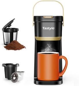 Tastyle Single Serve One Cup Coffee Maker, for K Cups and Grounds, Mini Coffee Maker with Portable Handle, 6 to 12 Oz Brew Size, for Travel, Camping, Office, RV and Dorm, Black and Gold