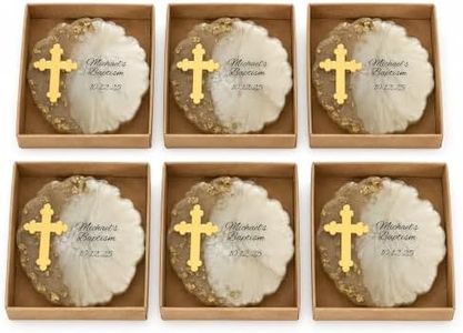 Pearlsavon 20 pcs Personalized Baptism Favors with Gold Cross, Handmade Resin Keepsake in Kraft Gift Box, Custom Christening Party Favors for Guests