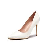 Elisabet Tang High Heels, Womens Pointed Toe Slip on Stilettos Party Wedding Pumps Basic Shoes White 9