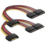 DCNETWORK 2-Pack 15 Pin SATA Power Splitter Cable 8 Inches, SATA Power Y-Splitter Cable, SATA Splitter