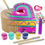 Paint Your Own Wooden Kids Heart Treasure Box Kit - Art Kits for Toddler Girl - Arts and Craft Easter Gifts for Ages 4-6 Year Old Girls - DIY Jewelry Box Toys - Crafts Painting Projects Gift