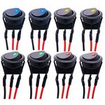 8PCS Rocker Switch,Car Switch 12V with LED Light, Mini Toggle Switch On/Off DC 12V 20A Press Button Round Rocker Switch for Car, Boat, Homehold Application,with Pre-soldered Wires