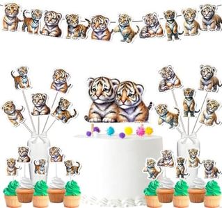 Charming Tiger Cub Party Decoration Set - Includes Cake Toppers, Cupcake Toppers, and Centerpieces for Jungle-Themed Celebrations