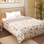 Story@Home Comforter Double Bed | 100% Cotton Blanket for Double Bed | | 150GSM Quilt Blanket | 220 X 250 cm AC Comforter Double Bed | Reversible Dohar | White & Beige | Perfect Festive Gift Blanket