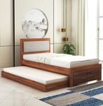 Ganpati Arts Sheesham Wood Euro Single Size Trundle Bed with 1 Extra Pullout Bed for Bedroom Living Room Hostel Home (Natural Finish)