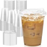 Dealusy 100 Pack - 16 oz Clear Plastic Cups with Lids, Sturdy & Food Safe Iced Coffee Cups with lids, Iced Coffee Cup, Disposable Cups Plastic Coffee Cups Smoothie Cups for Cold Drinks, Sip Lids