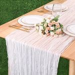 TuTive 13.3FT Cheesecloth Table Runner Transparent Boho Table Runner Rustic Gauze Wedding Dining Table Decorations for Holiday Birthday Party Baby Shower Event Decorations (White,35x160 Inch)