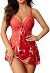 Avidlove Lingerie for Women Satin Nightgown Christmas Babydoll Lace Nightwear Sexy Sleepwear Christmas Red Medium