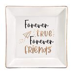 ElegantPark Birthday Gifts for Friend Trinket Dish Organizer Valentines Day Christmas Gifts for Friends Women Friendship Gifts Forever True Forever Friend Square Ring Dish Holder