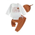 PanLidapan Newborn Infant Baby Boy Halloween Outfit Clothes Long Sleeve Pumpkin Romper Elasticated Waist Trouser Hat 3Pcs Set (White, 0-3 Months)