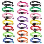 20 Pcs Reflective Cat Collars, Mixed Colors Reflective Cat Collar with Bell, Breakaway Cat Collar, Adjustable Kitten Collars with Safety Buckle, Nylon(Black Blue Red Orange Lime Green)
