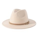 Lisianthus Women Classic Felt Fedora Wide Brim Hat with Belt Buckle, Creamy, Medium