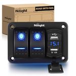 Nilight - 90116C 2 Gang Rocker Switch Panel with 4.8 Amp Dual USB Charger Voltmeter Waterproof 12V-24V DC Rocker Switch with Night Glow Stickers for CarsTrucks Boats RVs