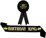 2 Pcs Black and Gold Birthday King Gilt Belt Brooch Birthday Pin Button Ribbon Men's Birthday Party Strap Badges Birthday King Bronzing Belt Badge pins