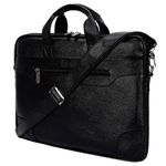 Hard Craft PU Leather Formal Office Laptop Sleeve Bag For 15.6 inch Laptop MacBook INoteBook Notepad Tablets Crossbody Briefcase Messenger Bag for Men Women With Detachable Shoulder Straps (Black)