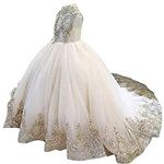 Gold Lace Flower Girls Pageant Dres