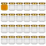 Yishik 1.5oz Hexagonal Glass Jam Jars with Gold Screw Lids, 24 Pack 45ml Storage Jars for Jams,Fruits,Nuts,Spices,Jellies,Baby Foods or Handmade desserts