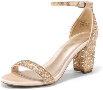 DREAM PAIRS Women's Chunk Low Heel Pump Sandals,Size 7,GOLD/RHINESTONE,SDHS2221W