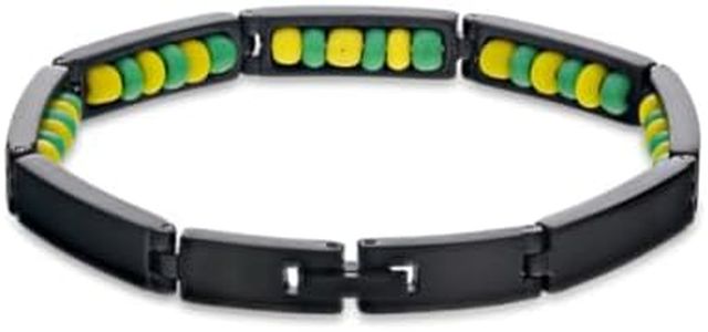 In Season Jewelry Black Stainless Steel Babalawo Green and Yellow Beads Ilde de Orula Bracelet 8" - Green & Yellow Protection Beaded Bracelet for Adult Men and Women