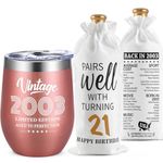 Lifecapido 21st Birthday Gifts for Her, 12oz Vintage 2003 Insulated Wine Tumbler with Wine Bag, Gifts for 21st Birthday Female, 21 Year Old Birthday Gifts for Her, 21st Birthday Presents for Daughter