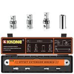XKONE Offset Extension Wrench Set,15.4" Offset Extension Wrench with 1/4",3/8",1/2" Square Drive Adapters and 1/4" Socket.(Orange Large)