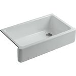 KOHLER K-6489-95 Whitehaven Farmhouse Self-Trimming Apron Front Single Basin Sink with Tall Apron, Ice Grey