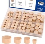 Tnisesm 150 Pieces 4 Sizes Wood Plugs Wooden Hole Plugs Button Plugs Hardwood Hole Plugs 3/16 Inch, 5/16 Inch, 3/8 Inch, 1/2 Inch for Holes in Locking Hole Tube Furniture