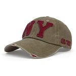 Aavjo Unisex Regular Pants Denim Cotton Vintage Embroidered Adjustable Baseball Cap (Ny - Beige)