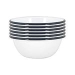 Argon Tableware White Enamel Bowls - Metal Outdoor Camping Food Dishes - 16cm - Navy - Pack of 6