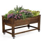 OIPRTGFJ Cedar Wood Outdoor Raised Garden Bed Planter Box with Locking Wheels, 41x21x20 inch, Carbonization Color