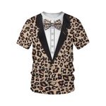 METRONS Tuxedo T Shirts for Men Animal Print Top Funny Men's T-Shirt Novelty Tux Tee, Leopard Shirt, Large