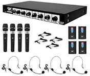 8 Channel Wireless Microphone System - Professional VHF Audio Mic Set with 1/4", XLR Jack - 4 Headset, 4 Clip Lavalier, 4 Handheld Mic, 4 Transmitter, Receiver - for Karaoke PA, DJ