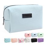 Small Makeup Bag MAANGE Travel Cosmetic Bag Makeup Pouch PU Leather Portable Versatile Zipper Make up Bag for Women (Blue)