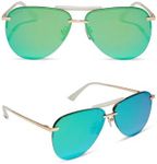 DIFF Tahoe Designer Oversized Aviator Sunglasses for Women UV400 Protection, Gold + Green Mirror