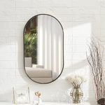 Warmiehomy 40 x 70cm Oval Bathroom Mirror Black Wall Mounted Mirror Metal Frame Mirror for Bathroom Living Room