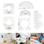 6Pcs Quilting Templates Sewing Machine Ruler Acrylic DIY Sewing Tools Kit Hand Patchwork Ruler Multifunctional Free Motion Quilting Grip Template Rulers Embossing Molds