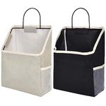 Nramwell 2 PCS Wall Hanging Organiser Bag, Linen Hanging Storage Bag, Fabric Baskets, Grey and Black Organizer for Bedroom Bathroom Dorm, Storage for Toys, Magazines, Snacks