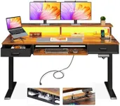 AODK Electric Standing Desk with Drawers & Keyboard Tray, 55 Inch Height Adjustable Desk with Power Outlets & LED Lights, Sit Stand Table with Monitor Stand for Home, Office, Rustic Brown