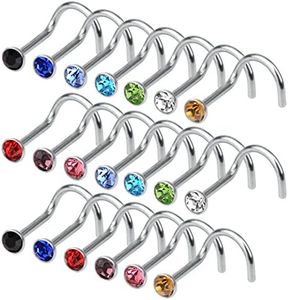 cnomg 20 pieces 316L Stainless Steel Rhinestone Nose Stud Rings Body Piercing- 10 Mixed Color 2.2 MM