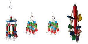KSK 3Pcs Bird Parrot Toys Colorful Bird Chew Toys Hanging Hammock Swing Perches Bells Toys for Parrots Parakeets Conures Cockatiels Lovebirds Macaws Finches and Other Birds