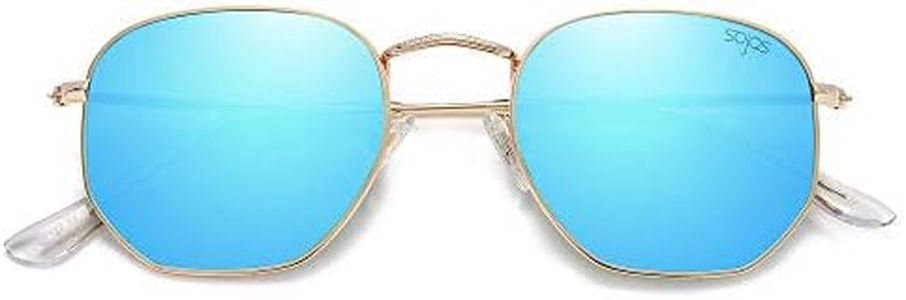 SOJOS Small Square Polarized Sunglasses for Men and Women Polygon Mirrored Lens SJ1072 with Gold Frame/Blue Mirrored Lens