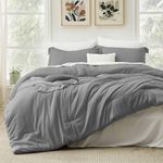 ETDIFFE Grey Bedding Comforter Set Queen Size, 7 Piece Boho Gray Microfiber Bed in a Bag - Soft & Lightweight All Season Farmhouse Down Alternative Comforter with Sheets for Women Men