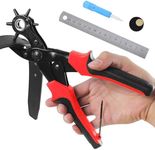 Leather Hole Punch, [Upgraded Version] Diyife Belt Puncher, [Perfect Full Set] Heavy Duty Revolving Plier Tool with 2 Extra Plates and Ruler, Multi Sized for Crafts, Card, Rubber, etc (Red)